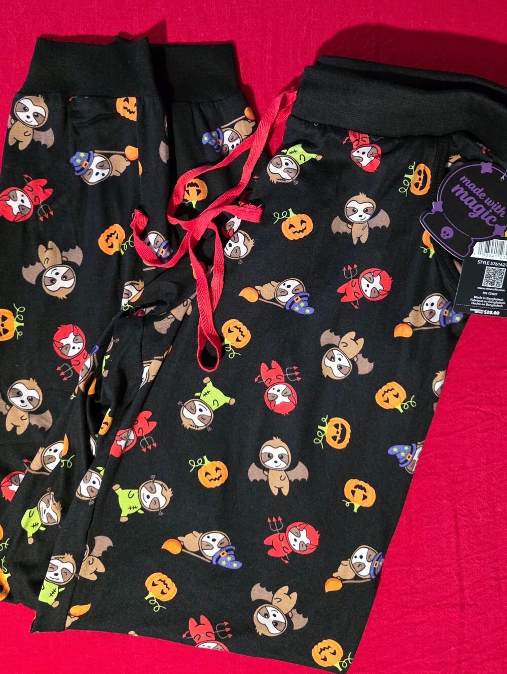 Halloween Sloth Print Black Pajama Pants
